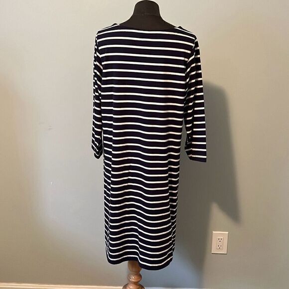 L.L.Bean Women's Navy And White Striped Long Sleeve Shift Dress - Picture 3 of 6